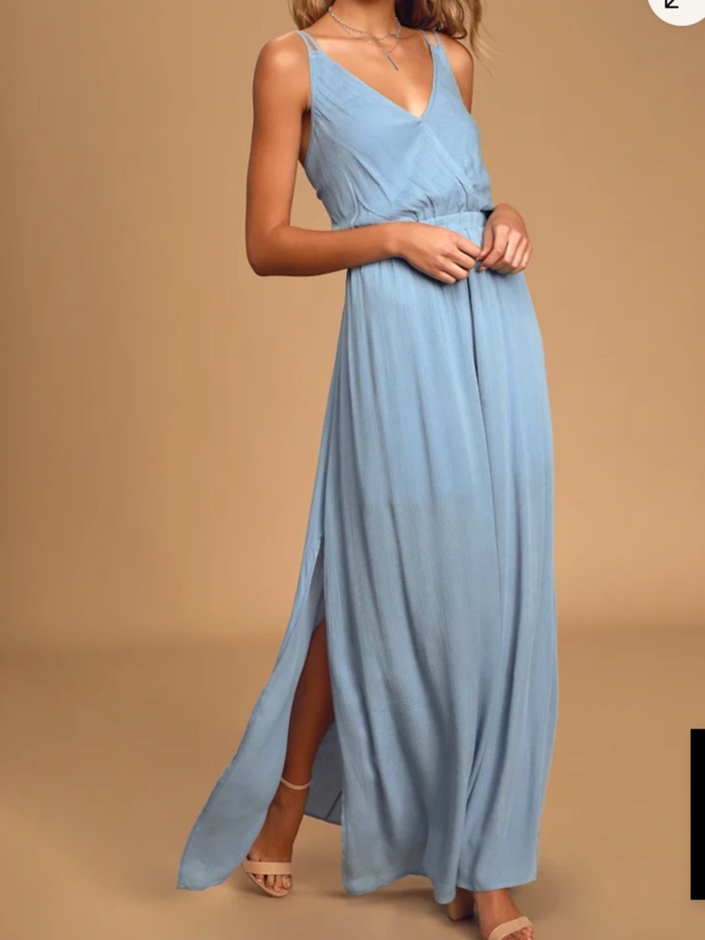 Lulu's Slate Blue Maxi Dress with Side Slit